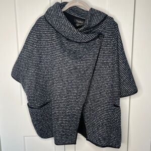 Papillon Tweed Faux Leather Trim Cowl Cape Women's Size Small